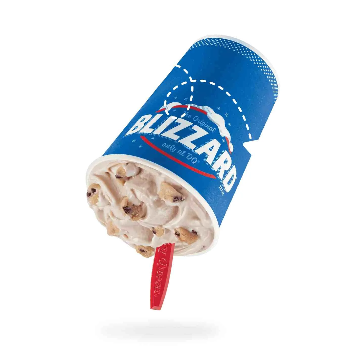 Dairy Queen Chocolate Chip Cookie Dough Blizzard Treat with cookie dough chunks and chocolate fudge