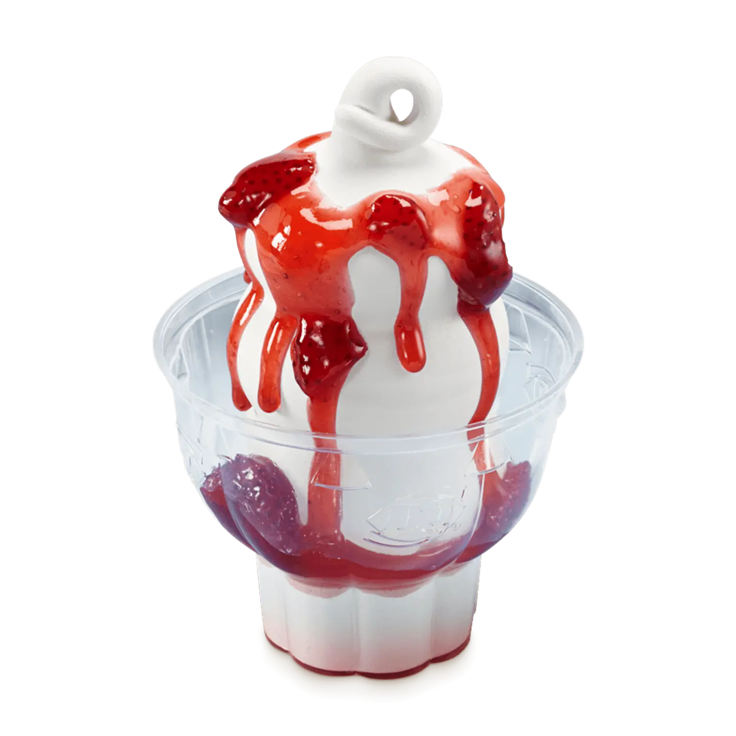 Dairy Queen Strawberry Sundae with fresh strawberry sauce poured over creamy vanilla soft serve