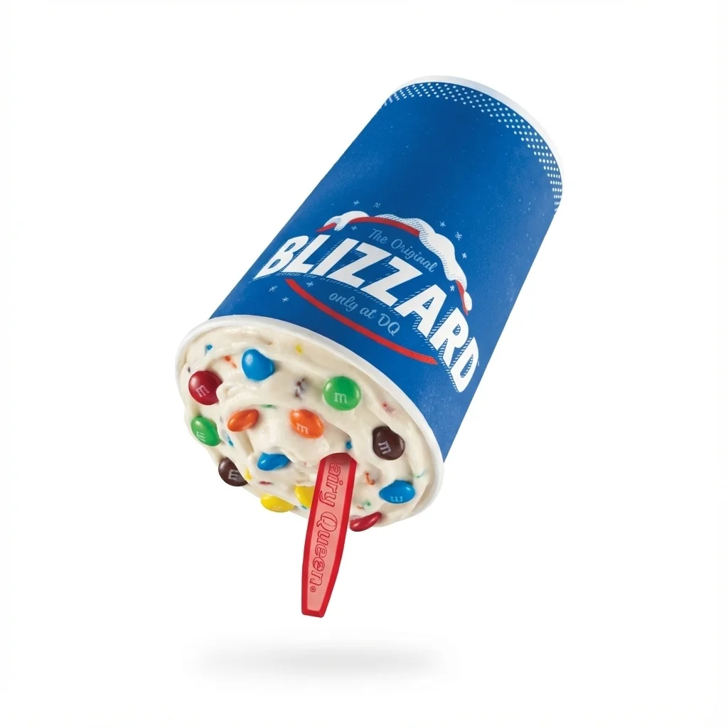 Dairy Queen M&Ms Milk Chocolate Candies Blizzard Treat with colorful M&Ms candy pieces and vanilla soft serve