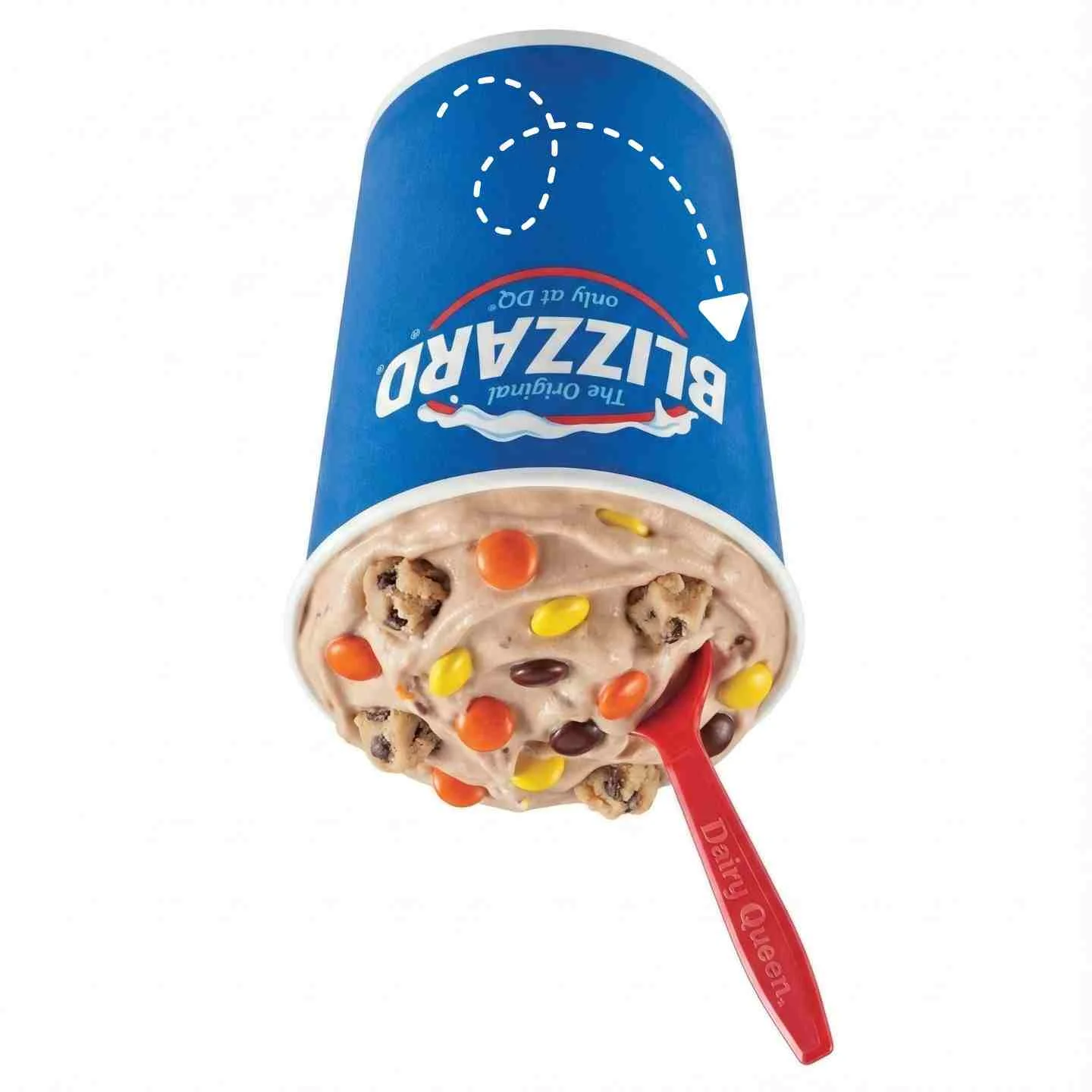 Dairy Queen Reeses Pieces Cookie Dough Blizzard Treat with cookie dough chunks and Reeses candy pieces