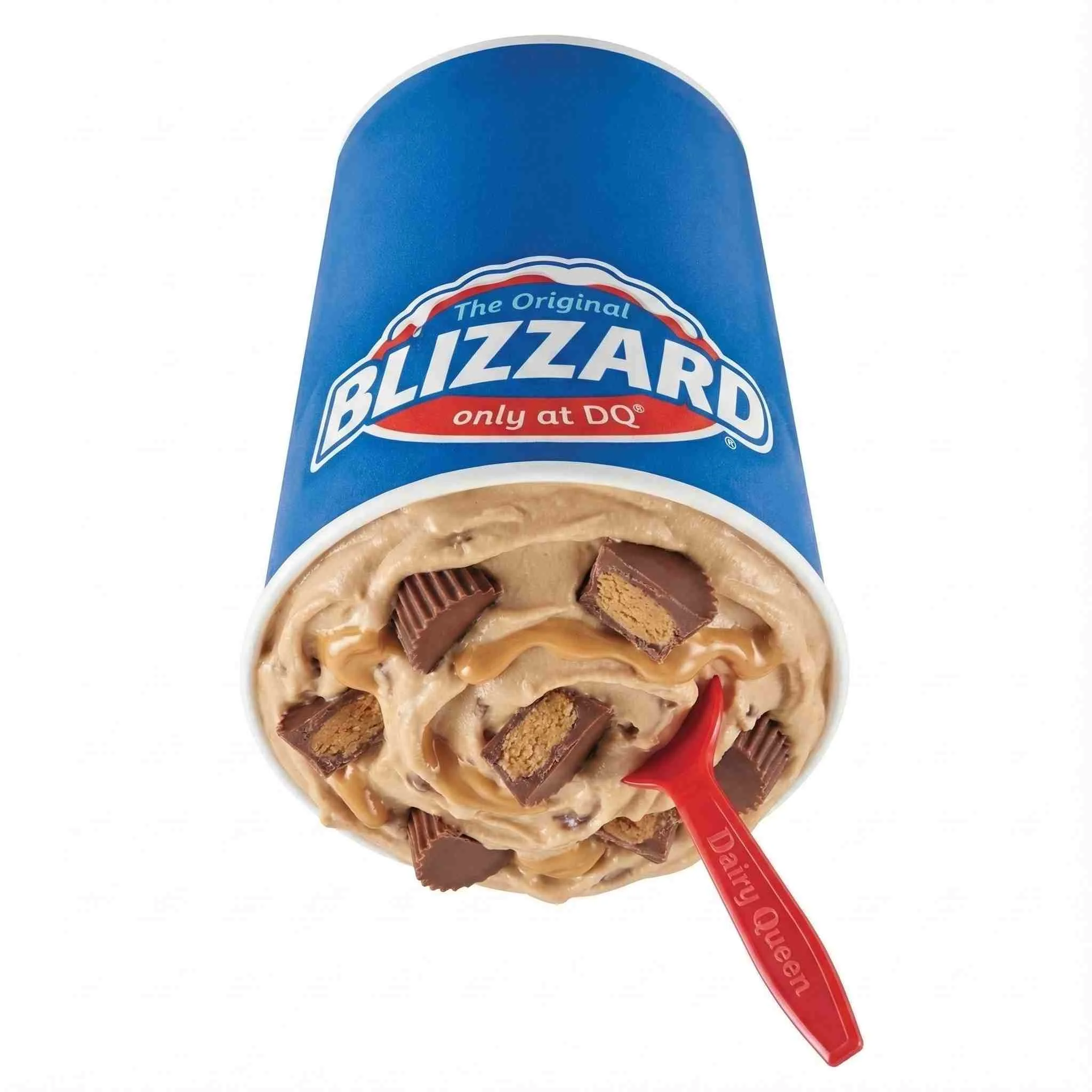 Dairy Queen Reeses Peanut Butter Cup Blizzard Treat with Reeses peanut butter cups and peanut butter sauce